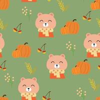 Seamless pattern cartoon bears with autumn vibes. cute autumn fall wallpaper for fabric print, gift wrap paper vector