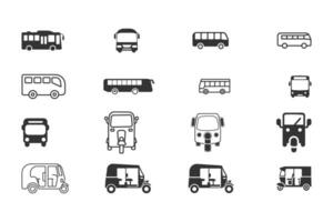 bus and auto rickshaw transport Set icons vector