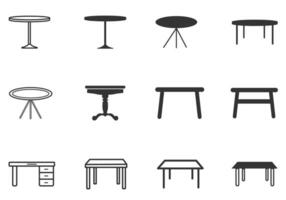 table icon. Set of table, Folding table icon, Round table with chairs icon. vector