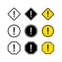 Danger warning icon set. alert warn sign in linear, black, yellow color. exclamation sign. vector