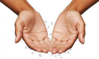 A pair of sweaty hands with water droplets splashing around them. photo
