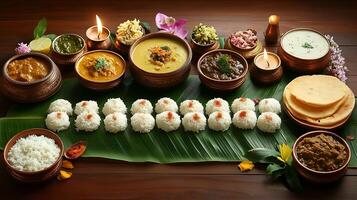 Indian offerings of riceballs, kheer, dal, and chapati prepared for Pitru Paksha. photo