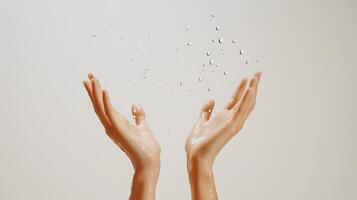Sweaty hands with water droplets splashing around them. photo
