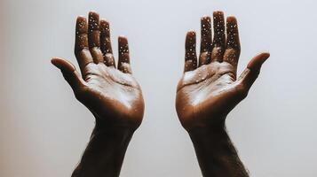 Sweaty hands with water droplets splashing around them. photo