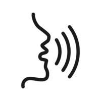 Man Talk Silhouette and Line Icon. Voice Command with Sound Waves. Person Conversation Speech Symbol. Man Talk Control and Voice Recognition Sign. vector