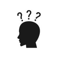 Big head with question marks inside brain icon vector