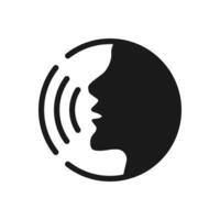 Speaking icon. Talk person sign or symbol , man with open mouth and sound wave , Voice command, speech icon for interact vector