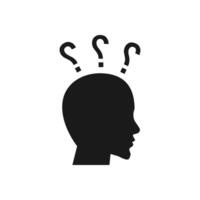 Big head with question marks inside brain icon vector