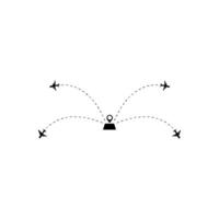 Plane track to point with dashed line way or air lines, airplane icon vector