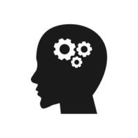 Human head gears tech logo, Cogwheel engineering technological inside brain, Artificial intelligence vector