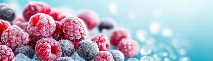 Bright and fresh frozen raspberry, glistening with ice, perfect for culinary use or healthy desserts, showcasing vibrant colors. photo