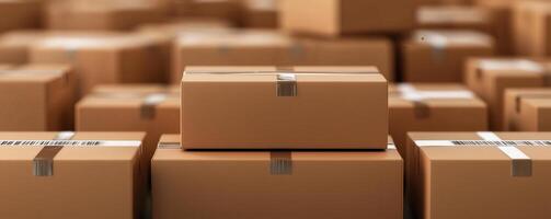 Detailed close-up of packaging materials and barcodes, logistics preparation, focus on supply chain processes photo