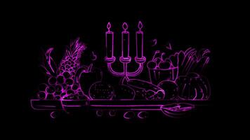 Neon glow effect Hanukkah Lights A menorah with lit candles on black background video