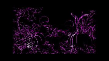 Neon glow effect harvest festival scene with pumpkins on black background video