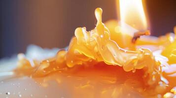 Burning candle creates abstract shapes with melting wax photo