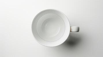 Empty white coffee mug on a blank background, waiting to be filled photo