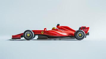 Exciting red toy racing car against a white backdrop, ideal for adventurous projects photo