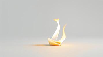 Paper boat engulfed in vibrant yellow and orange flames against a white backdrop photo