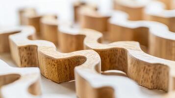 Interlocking wooden shapes are forming a complex and intriguing pattern photo