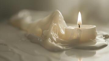 White candle drips wax onto a white surface, forming intriguing patterns photo