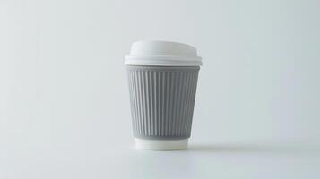 Gray paper coffee cup with a white plastic lid on a white background photo