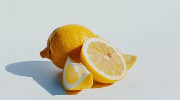 Vibrant lemon slices cast striking shadows on white. Fresh, healthy, sour, juicy fruit adds flavor photo