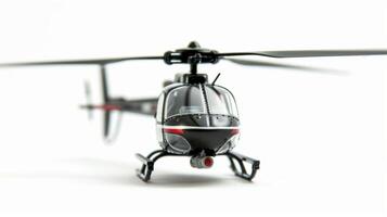 Sleek black toy military helicopter on a white background, symbolizing defense and security. photo