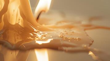 Watch as the warm, golden candle wax smoothly flows down. photo