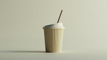 Paper coffee cup with straw on white background, representing sustainability photo