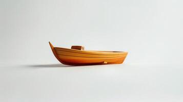 Small wooden toy boat on a white background, evoking themes of childhood, exploration, and adventure photo