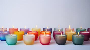 Variety of vibrant candles illuminating a cozy atmosphere, ideal for creating a romantic or soothing mood photo
