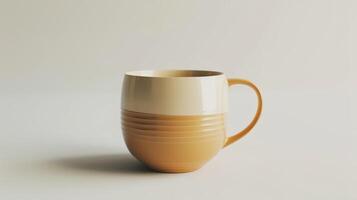 Contemporary two-toned coffee mug is placed on a white surface, creating a soft shadow photo