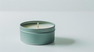 Green candle glowing on a white surface, emitting a warm and organic. photo