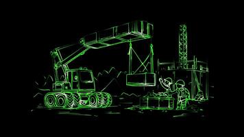 Neon glow effect Crane Lifting a Load on black background video