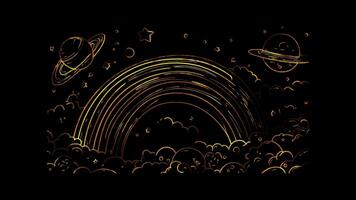 Neon glow effect Rainbow and a Space Scene on black background video