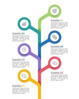 Vertical timeline infographic with 6 options or steps. Business presentation, workflow, milestone and plan. vector
