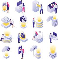 Isometric data storage and storage isometric icons set illustration vector