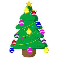 Christmas tree cartoon graphic with bauble's and lights isolated on a white background vector