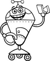 happy cartoon robot or droid fantasy character coloring page vector