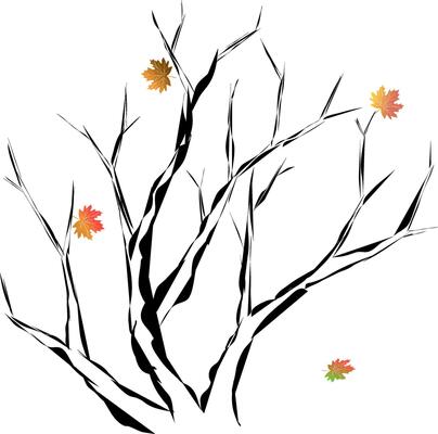 branches of an autumn tree with falling maple leaves on a transparent background. the light autumn sketch is concise and simple. illustration