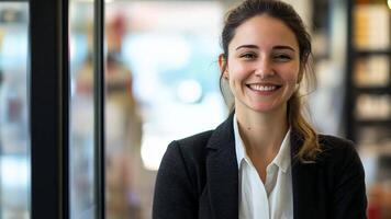 A woman in a business suit is smiling video