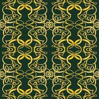 A luxurious repeating pattern of intricate gold celtic swirls set against a deep green backdrop. Hand painted ornate gold line ornament. A modern classic. A sense of luxury. Perfect for elegant luxury vector