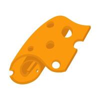 Slices of yellow cheese are flat. Square slice of cheese with holes twisted, insulated slice of Swiss cheese with holes, dairy breakfast food, modern illustration of cheese with slices on white vector