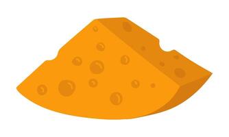 piece of yellow porous cheese in a flat style stands on its side. illustration of large part of dairy product. An isolated product on white background. Cute print simple painted lying sideways vector