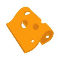Slices of yellow cheese are flat. Square slice of cheese with holes bent, insulated slice of Swiss cheese with holes, dairy breakfast food, modern illustration of cheese with slices on white vector