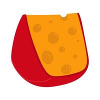 piece of cheese in red wax in a flat style stands on its side. illustration of the triangular shape of a dairy product. isolated product on a white background. Cute simple print drawn sideways vector