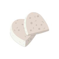 group of pieces of Feta cheese in a flat style, highlighted on a white background. A whole piece of pressed molded dairy product with sliced pieces. White Greek cottage cheese made from sheep's milk vector