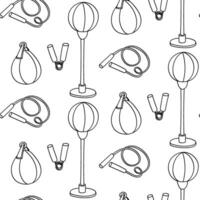 contour pattern of boxing accessories for training. Punching bag, jump rope, expander. The texture of sporting goods in black and white colors. Contoured seamless texture. Contrasting monochrome vector