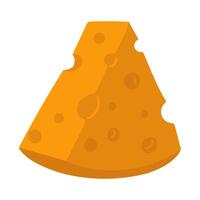 a flat piece of triangular yellow porous cheese, lying nose up. A illustration depicting most of the dairy product. An isolated product on a white background. Color illustration on white vector