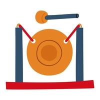 golden martial arts gong highlighted on a white background. A gold hanging plate with a kick stick for the beginning and end of boxing, kickboxing or wrestling. Desktop item vector